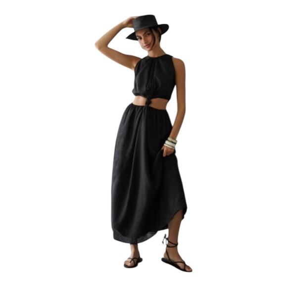 Faithfull the Brand Dresses & Skirts - NWT Faithfull The Brand Maxi Dress Size L Black El Toro Cutout Linen Knot Front
